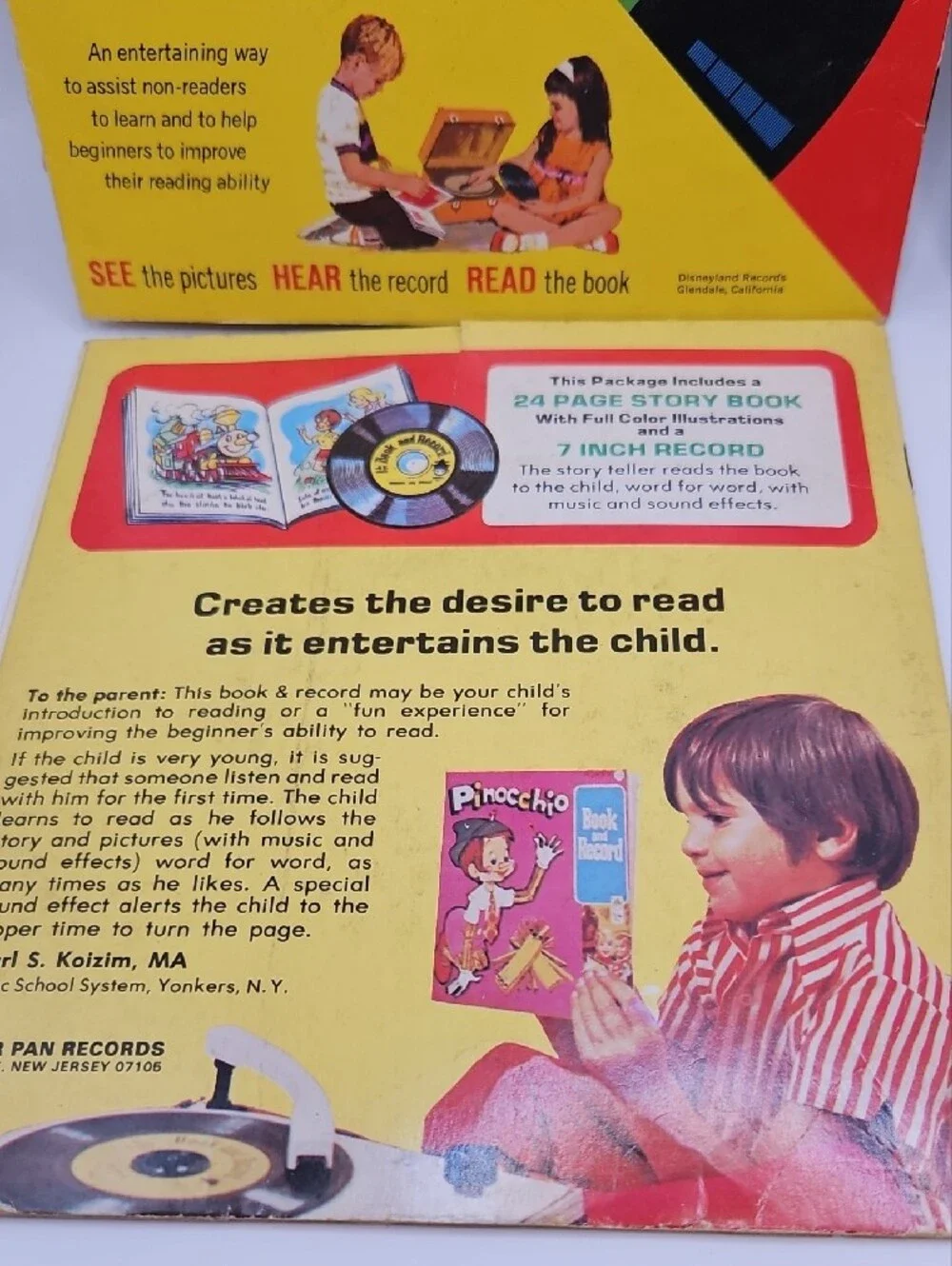 Vintage Lot 6 Vintage Book & Record Kids Variety 33 1/3 RPM & 45 RPM Collectible
